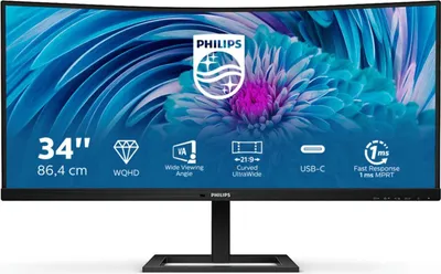 Produktbild von Philips 346E2CUAE/00 LCD-Monitor, Curved, 86,36 cm (34"), 3.440 x 1.440 Pixel WQHD, 1ms, neig-und höhenverstellb., VA, HDMI, DisplayPort, USB, schwarz