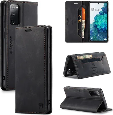 Image de Étui Samsung Galaxy S20 FE, étui rétro en cuir PU, support et étui de protection pour Samsung Galaxy S20 FE 5G Noir
