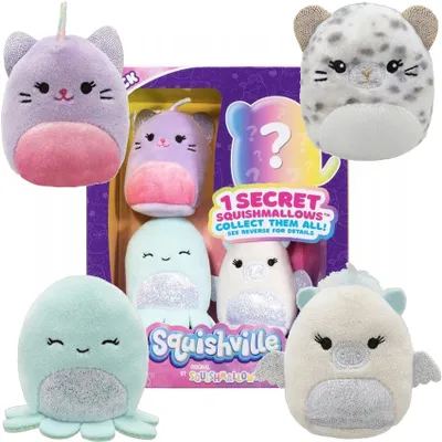 Image de Squishville pack de 4 paillettes Squad, mini peluches super douces 5cm