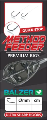 Produktbild von Balzer Premium Method Feeder Haken mit Quick Stop 10cm - 5 gebundene Angelhaken, Hakengröße/Schnurdurchmesser:Gr. 14 / 0.22mm
