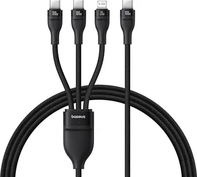 Immagine prodotto di Cavo 3W1 Baseus Flash Serie 3 100W Usb-C - Usb-C+Usb-C+Lightning 1,5M + 3 X 0,25 M - Czarny