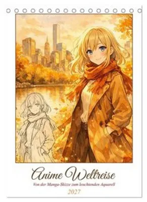 Image de Tour du monde en anime (calendrier de bureau 2027, format A5 portrait), calendrier mensuel CALVENDO