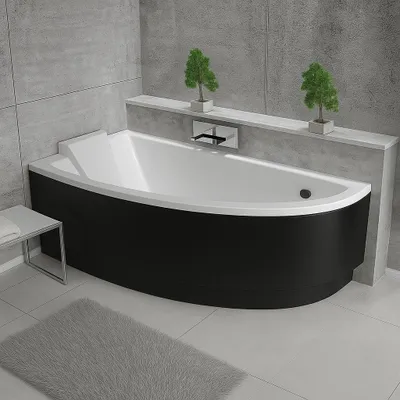 Produktbild von Badewanne PRAKTIKA 150 x 70 mit Füßen , mit Siphon und schwarz Schürze, linke