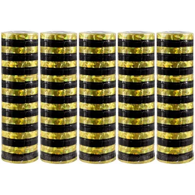 Produktbild von Luftschlangen Set schwarz gold, 5 Packungen, insgesamt 18 einzelne Luftschlangen