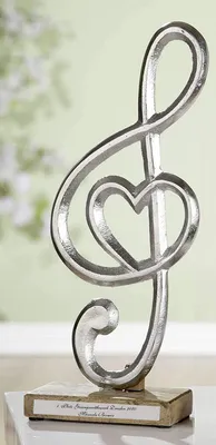 Produktbild von GILDE Standrelief, Notenschlüssel, Aluminium, Mangoholz, silberfarben, , L. 6 cm, B. 15 cm, H. 39 cm 45692