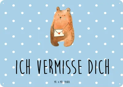 Produktbild von Mr. & Mrs. Panda Schild Bär Vermissen DIN A5 - Blau Pastell - Geschenk, Türschild, Blechtafel, Metallbild, Freundin, Teddy, Freund, Reise, Unglücklich Verliebt, Verreist