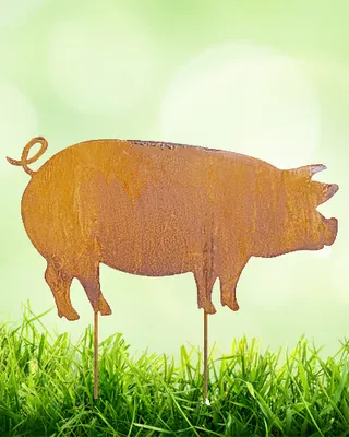 Produktbild von Gartenstecker Schwein Ferkel Beetstecker Topfstecker Metall Rost Gartendeko Edelrost rostige Dekoration 50cm