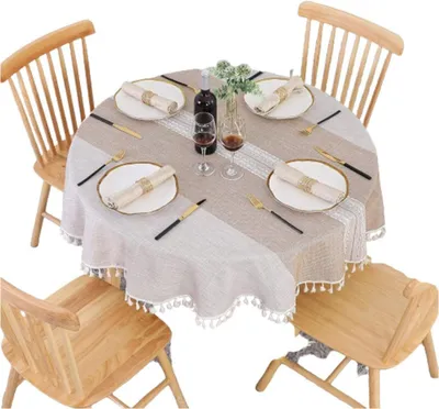 Produktbild von Tischdecke Rund 140 cm Abwaschbar Baumwolle Staubdicht Tischtuch