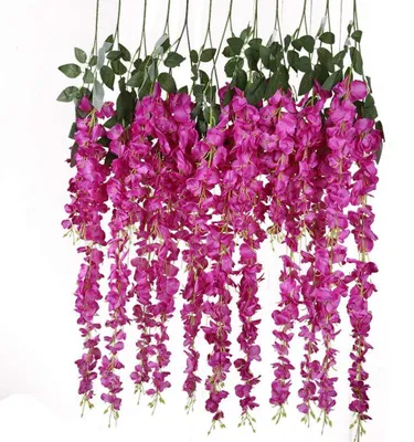 6 Kunstblumen Wisteria Reben 97 cm Seide Rosenrot