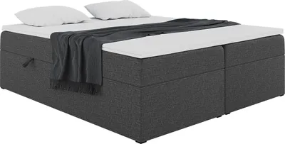Produktbild von MEBLINI Boxspringbett mit Bettkasten - Gepolstert Doppelbett mit Matratze und Topper - Polsterbett mit Stauraum - Bett ohne Kopfteil - Stauraumbett - LIONEL - 160x200 - H3/Dunkelgrau Webstoff