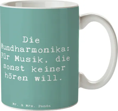 Produktbild von Mr. & Mrs. Panda Kaffeebecher Spruch Musik Mundharmonika - Meeresbrise - Geschenk, Kaffeetasse, Folk, Blasinstrument, Tasse, Musiker, cappuccinotasse, Instrument, Lernen