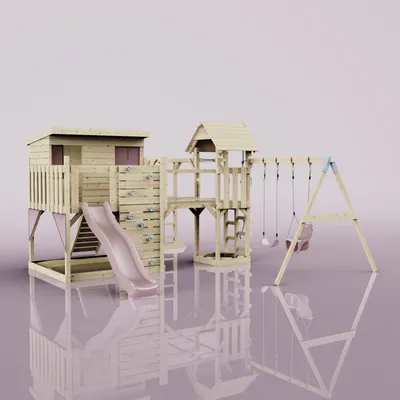 Produktbild von OutdoorToys Spielturm Johanna aus Holz in Rosa Babyschaukel