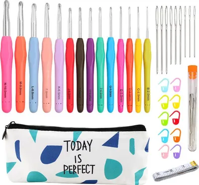Produktbild von H?kelnadel Set 14 Stš¹ck H?kelset fš¹r Anf?nger Wolle Zum H?keln Stricken Nadeln Kit 2.0mm-10.0mm Ergonomische Soft Gummi Comfort Grip H?kelnadeln Kit mit Tragbaren Tasche