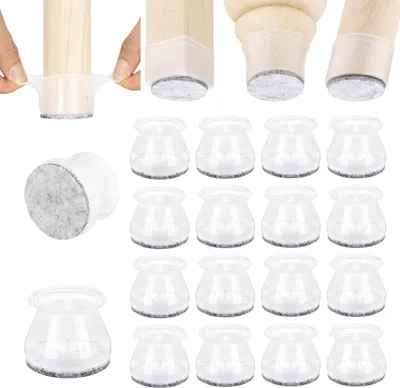 Obrázek produktu pro Chrániče nohou židlí - 5,1 cm x 16 kusů krystal - plstěná spodní strana, měkké silikonové ochranné podložky na nohy nábytku a tvrdé podlahy - velké Aneaseit