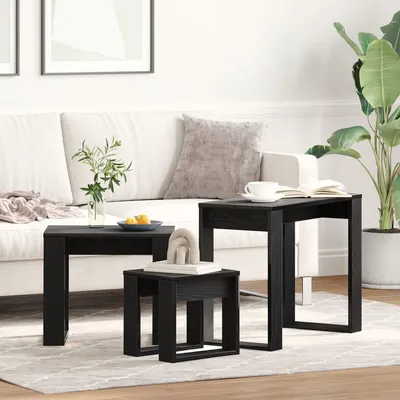 Produktbild von Möbel 3-tlg. Satztisch-Set Schwarz Eiche Holzwerkstoff - Beistelltische 862677