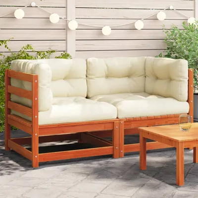 Produktbild von Design Garten-Ecksofas mit Kissen 2 Stk. Wachsbraun Massivholz Kiefer, Gartensofas 2024 Neu