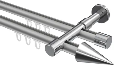 Produktbild von Interdeco Innenlaufstange / Gardinenstange mit Innenlauf Silbergrau / Chrom, Typ Prestige Savio (Kegel), 20 mm Ø 2-läufig, 540 cm