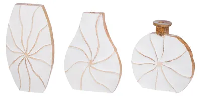 Produktbild von Gilde Vase, bauchig, rund, "Monacco", Mangoholz, weiß, L. 4 cm, B. 14.5 cm, H. 20 cm 52580 4063387525807 3 Stück (3-fach sortiert)