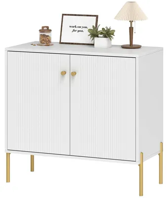 Produktbild von Wohnzimmer-Sideboard, Aufbewahrungsm?bel mit Doppeltš¹ren, verstellbarem Einlegeboden, Stahlbeinen, 80 x 39,1 x 76 cm, wei?