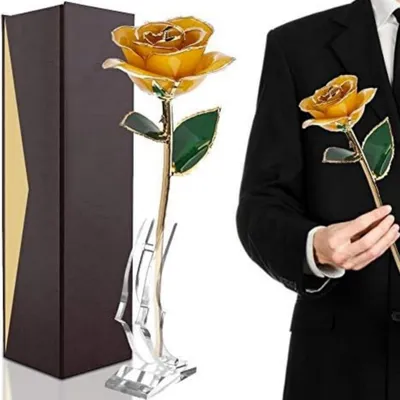 Vergoldete Rose 24K mit Ständer, 28-30 cm, romantisches Geschenk