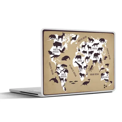 Produktbild von MuchoWow® Laptop Aufkleber Sticker Cover Weltkarte - Tiere - Braun 40x30 cm - Laptop Dekoration - Selbstklebend