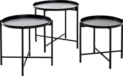 Produktbild von HAKU Beistelltisch Couchtisch 3er Set schwarz - Metall, B/H/T: 39/43/48x37/40/43x39/43/48 cm