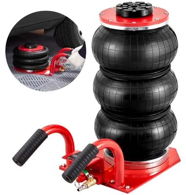 Image de Cric pneumatique VEVOR Triple Bag Air Jack 3 t, Cric pneumatique à triple sac 140-450 mm Hauteur de levage Cric pneumatique à airbag, levage en 5 minutes Cric pneumatique à poignée courte, Cric rouge Économie de travail