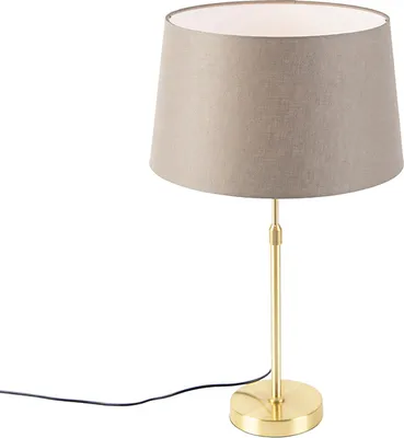 Produktbild von QAZQA - Landhaus I Vintage I Rustikal Tischlampe Gold I Messing I Messing mit Leinenschirm Taupe 35 cm - Parte I Wohnzimmer I Schlafzimmer I Nachttischleuchte - Leinen Zylinder I Länglich I Rund - LED