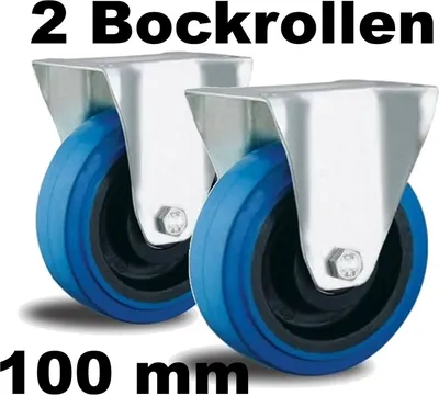 Produktbild von 2 Bockrollen Geräterollen Ø 100 mm mit Rad aus Nylon Kugellager Blue Wheel Räder