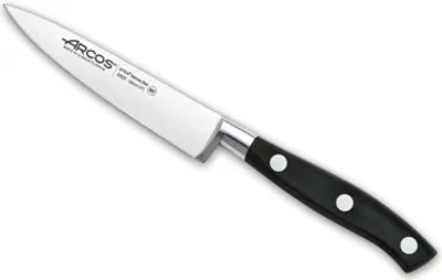 Image de Couteau Mondador Arcos Riviera 230200 en acier au nitrum, avec mangue en polyoxyméthylène et lame de 10 cm dans un coffret.