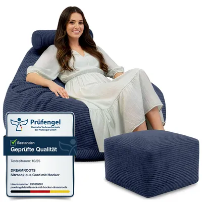 Immagine prodotto di Dreamroots Bean Bag, Puff 90x90x100 cm, pouf con imbottitura, pouf con poggiapiedi, pouf con copertura, sacchi per divano, , Blueberry Pie
