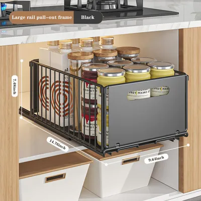 Image de Tiroir télescopique Tiroirs de cuisine extensibles Panier extensible résistant avec film adhésif noir