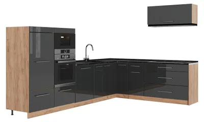 Imagen del producto de Cocina esquinera Vicco Fame-Line Antracita alto brillo/Roble dorado 327 x 227 cm, ET Antracita, Model 64384