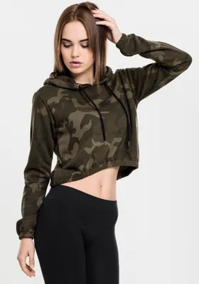 Produktbild von Urban Classics Ladies - CAMO CROPPED Hoody oliv camo - M