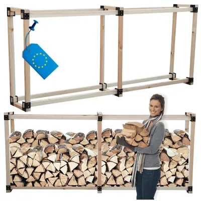 Produktbild von MODO24 Kaminholzregal, Holzunterstand, Brennholzregal, Holzlager, Brennholzständer, Aufbewahrung, Garten, Wetterfest, Massivholz, 124x292x40 cm, DRE
