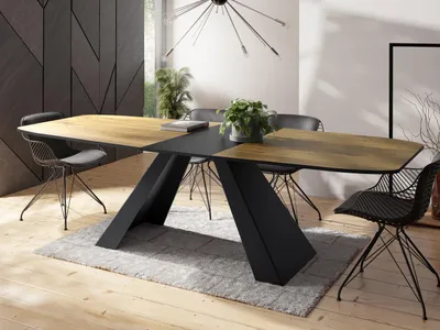 Produktbild von Esstisch Monte im Modern Stil, Rechteckiger Tisch - Ausziehbar von 160 cm bis 200 cm, Pulverbeschichtete Schwarze Metallbeine - 160 x 80 cm - Lancelot Eiche