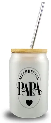 Produktbild von Allerbester Papa Herz Trinkglas mit Bambusdeckel zum Vatertag