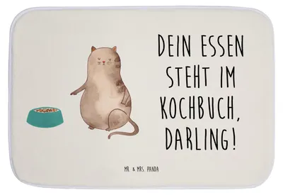 Produktbild von Mr. & Mrs. Panda Badvorleger Katze Fressen - Weiß - Geschenk, Badezimmer Matte, Badematte, teppich für bad, Badteppich, Badezimmerteppich