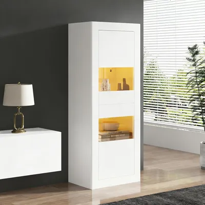 Produktbild von Weiß Vitrine mit LED-Beleuchtung 1 Glasboden 61x42x162 cm