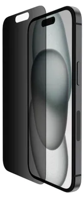 A screen protector is shown being applied to a smartphone.