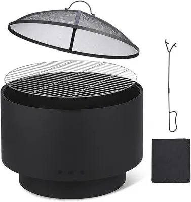 Produktbild von Feuerschale Mit Funkenschutz Rund ?66Cm Feuerstellen Mit Schürhaken Multifunktional Feuerkorb Feuerschalen Für Den Garten, Winter Heizung, Terrasse, Lagerfeuer Und Camping