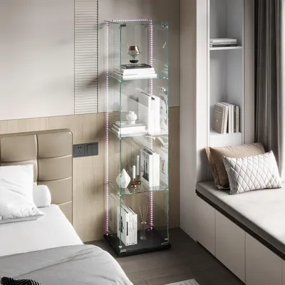 Immagine prodotto di Vetrina espositiva con illuminazione a LED, 1 porta e 4 ripiani, colore nero