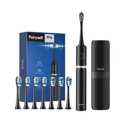Produktbild von Szczoteczka soniczna do zębów z zestawem końcówek i etui FairyWill FW-P11 (Czarna)