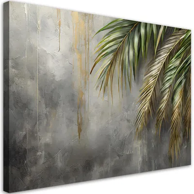 Produktbild von Leinwandbild Palmen auf Betonhintergrund 60x40 Feeby Grau bild für die wand bereit zum aufhängen