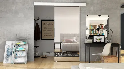 Obrázok produktu pre Posuvné dvere so zrkadlom SKULEN 2 - 90 cm, biele
