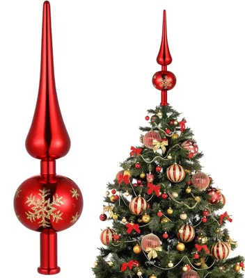 Productafbeelding van Kerstboompiek met sneeuwvlokkenpatroon, rood 24 cm