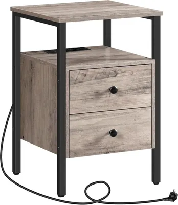 Immagine prodotto di Comodino Hoobro con stazione di ricarica e porte USB Greige-nero 40x40x61cm