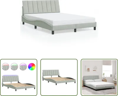 Produktbild von The Living Store Bettgestell mit LED-Leuchten Hellgrau 140x190 cm Samt