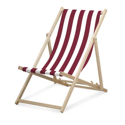 Image de Chaise longue - Rayures larges - Bourgogne - pliable - en bois de hêtre - supporte jusqu'à 95kg - dossier réglable en 3 positions - Chaise longue de plage