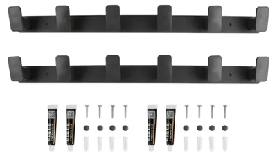 Productafbeelding van Garderobestang met 6 haken - Voor wandmontage - Metaal - 2 stuks